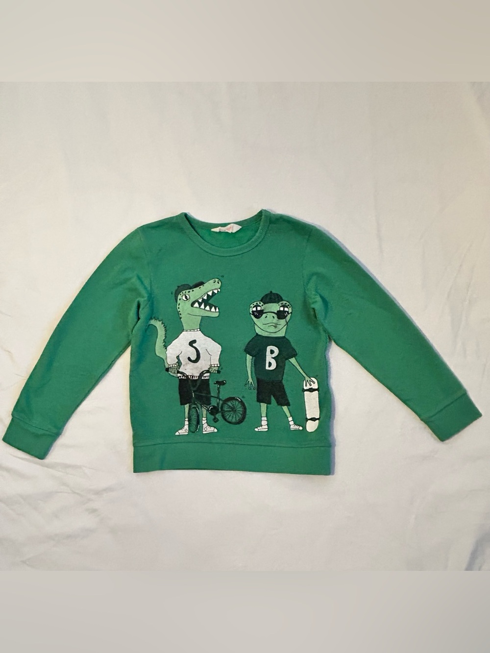 H&M Green Kids Crewneck Sweatshirt with Crocodile & Frog Skate Graphic